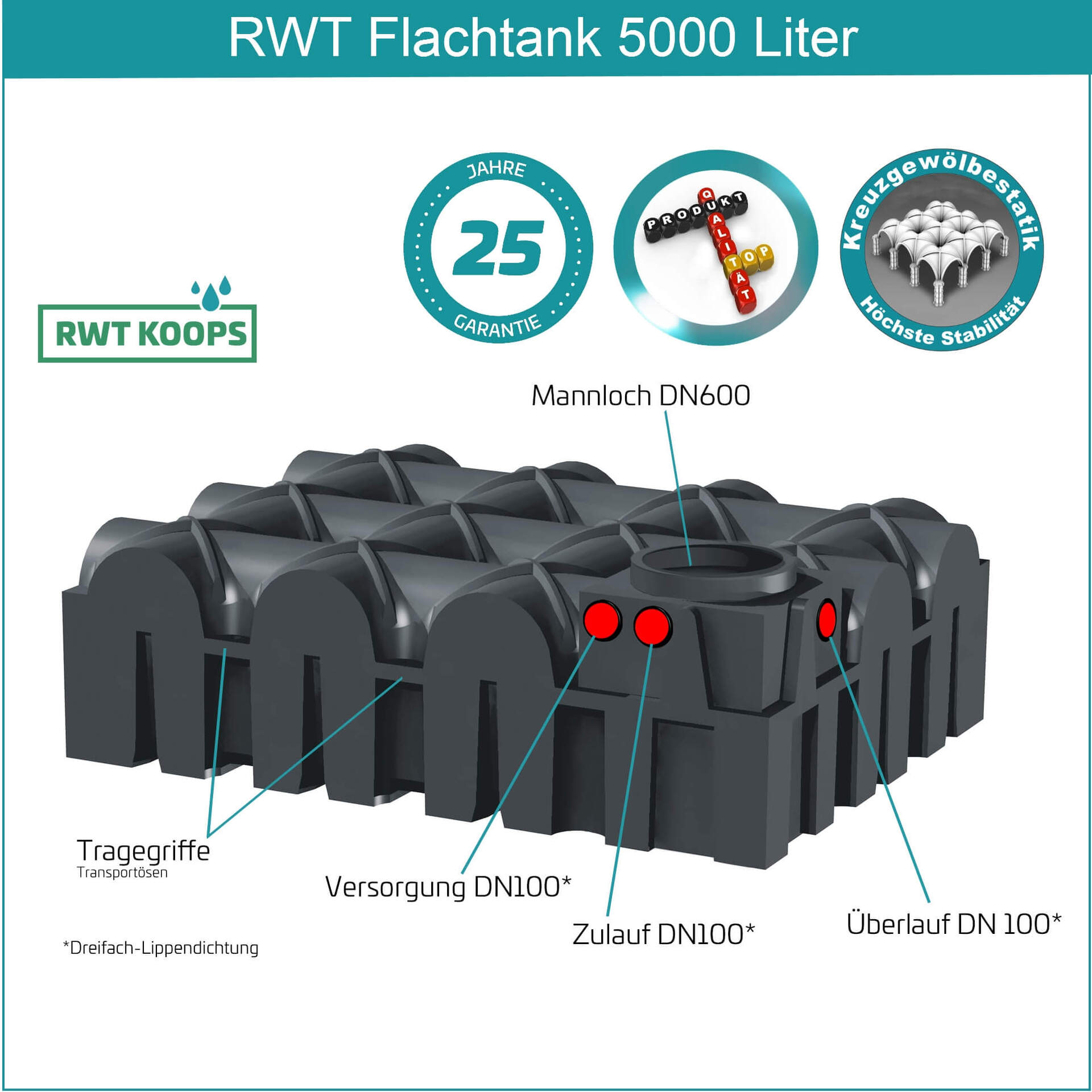 Flachtank Automatikanlage 5000 L Schwengelpumpe + Zapfhahn von RWT